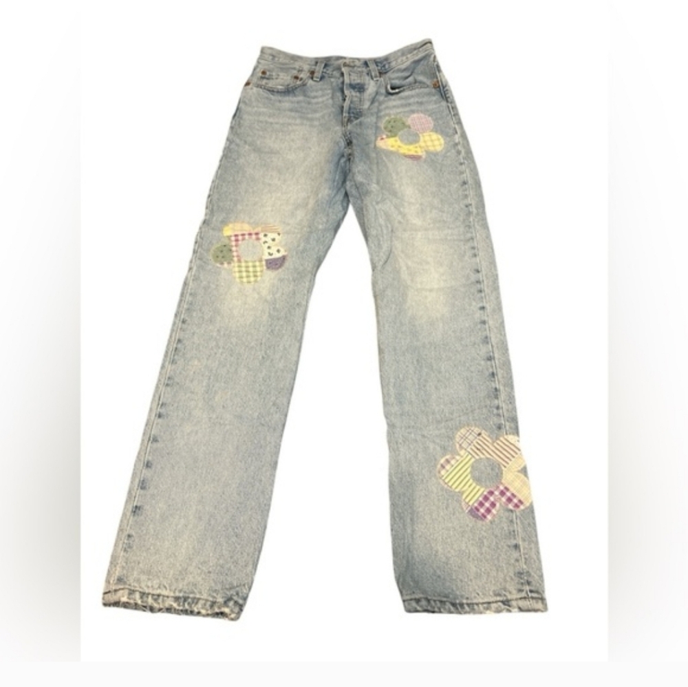 Levi's Light Wash Straight Leg Jeans with Floral Patchwork 27
